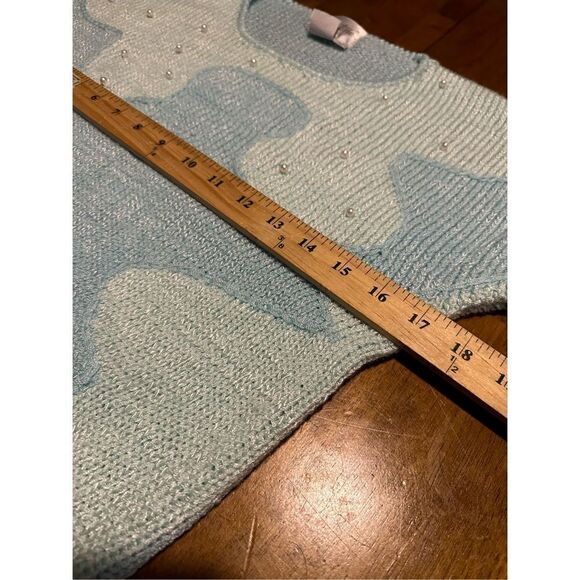 Vintage Christine Womens Embellished Pearls Teal Short Sleeve Sweater Size Small - Picture 6 of 8